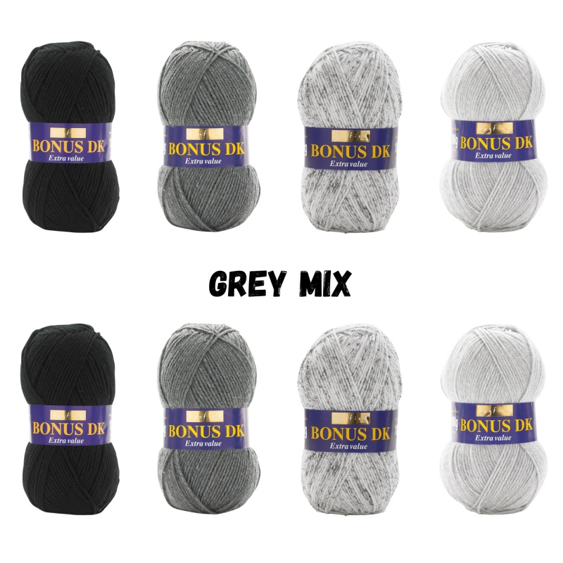 Grey Mix Pack Hayfield Bonus DK Yarn Sirdar 100g - 8 Ball Bundle